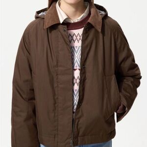 JW ANDERSON for Uniqlo Brown Hooded Puffer Jacket with Corduroy Collar
